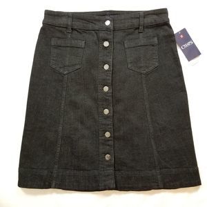 CHAPS Button Front Jean Skirt Black